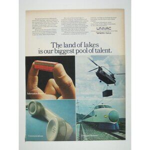 Vintage 1968 Sperry Rand UNIVAC Advertisement Print Ad Train Helicopter Phone